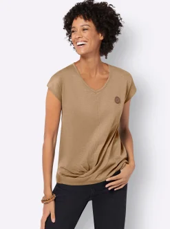 Shirts| Kurzarmshirt Saum in Knoten-Optik camel