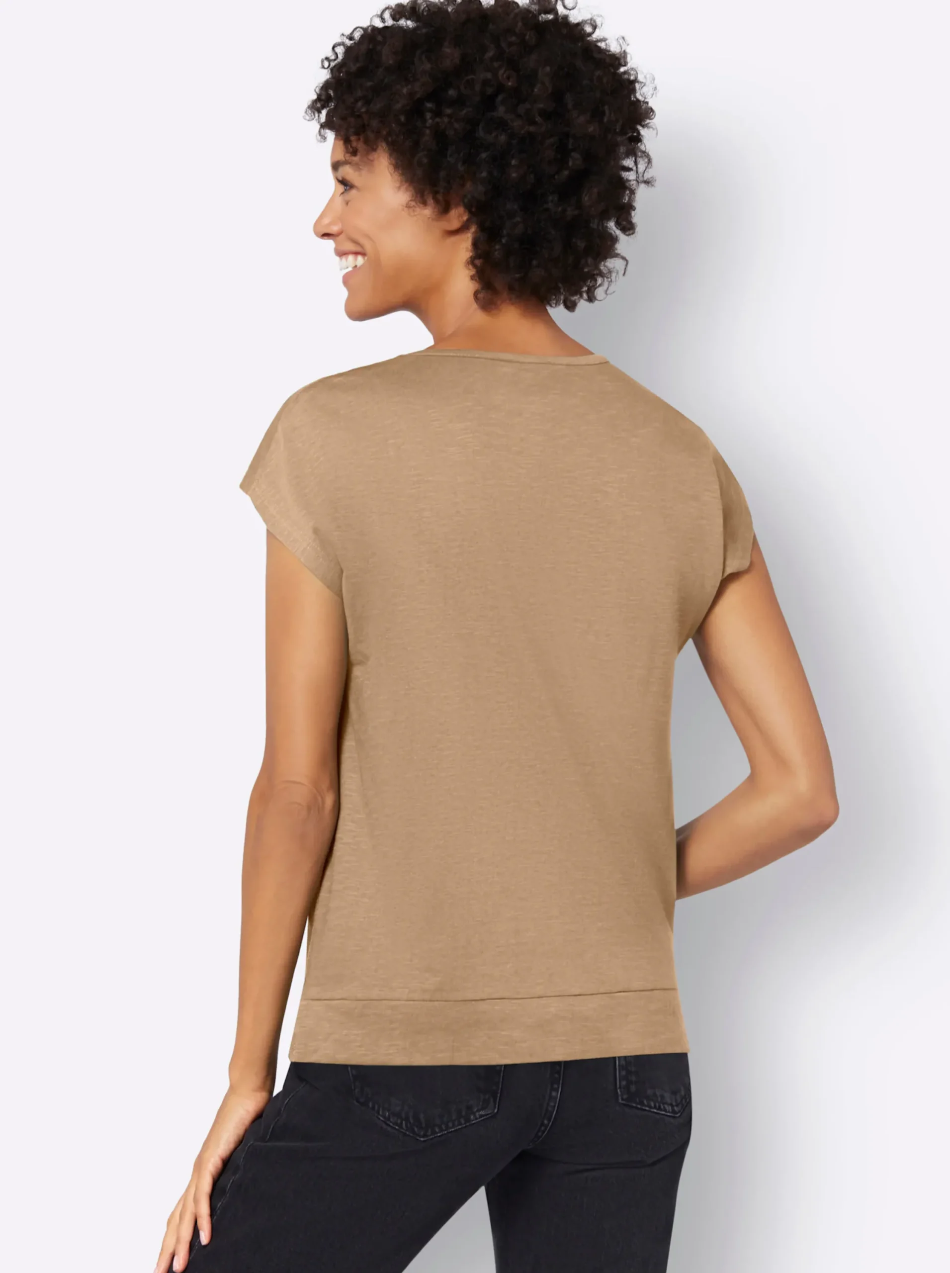 Shirts| Kurzarmshirt Saum in Knoten-Optik camel