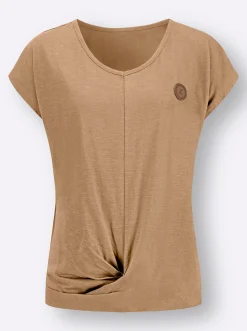 Shirts| Kurzarmshirt Saum in Knoten-Optik camel