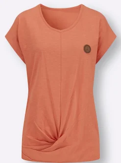 Shirts| Kurzarmshirt Saum in Knoten-Optik papaya