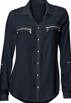 Blusen|heine Langarm-Bluse marine