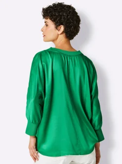 Blusen|CREATION L PREMIUM Langarmbluse mit Fledermaus-Ärmeln grasgrün