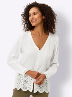 Blusen|heine Langarm-Bluse mit Schößchen ecru