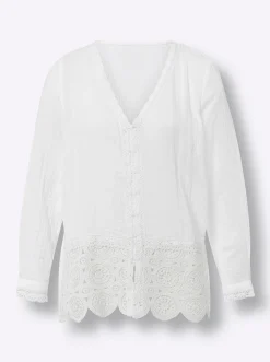 Blusen|heine Langarm-Bluse mit Schößchen ecru
