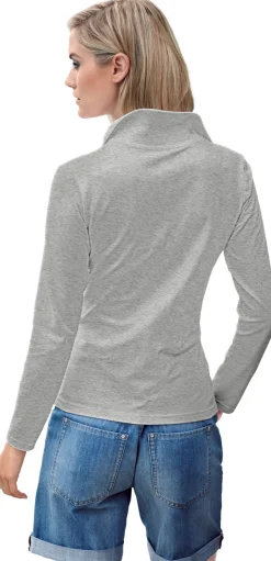 Shirts|heine Langarm-Poloshirt in Pikee-Qualität grau-melange