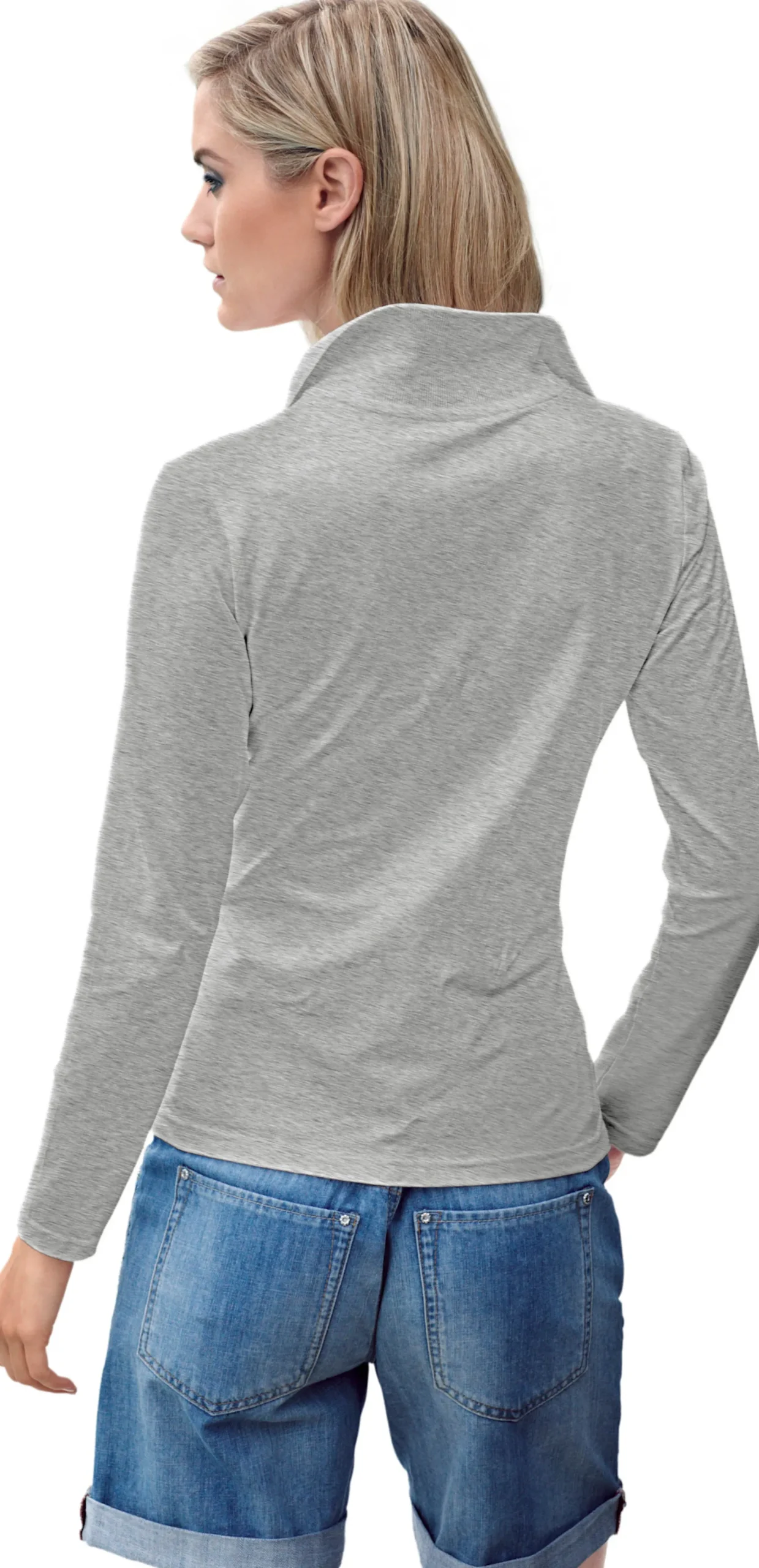 Shirts|heine Langarm-Poloshirt in Pikee-Qualität grau-melange