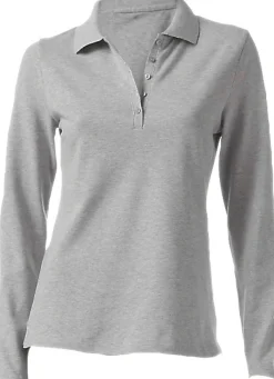 Shirts|heine Langarm-Poloshirt in Pikee-Qualität grau-melange