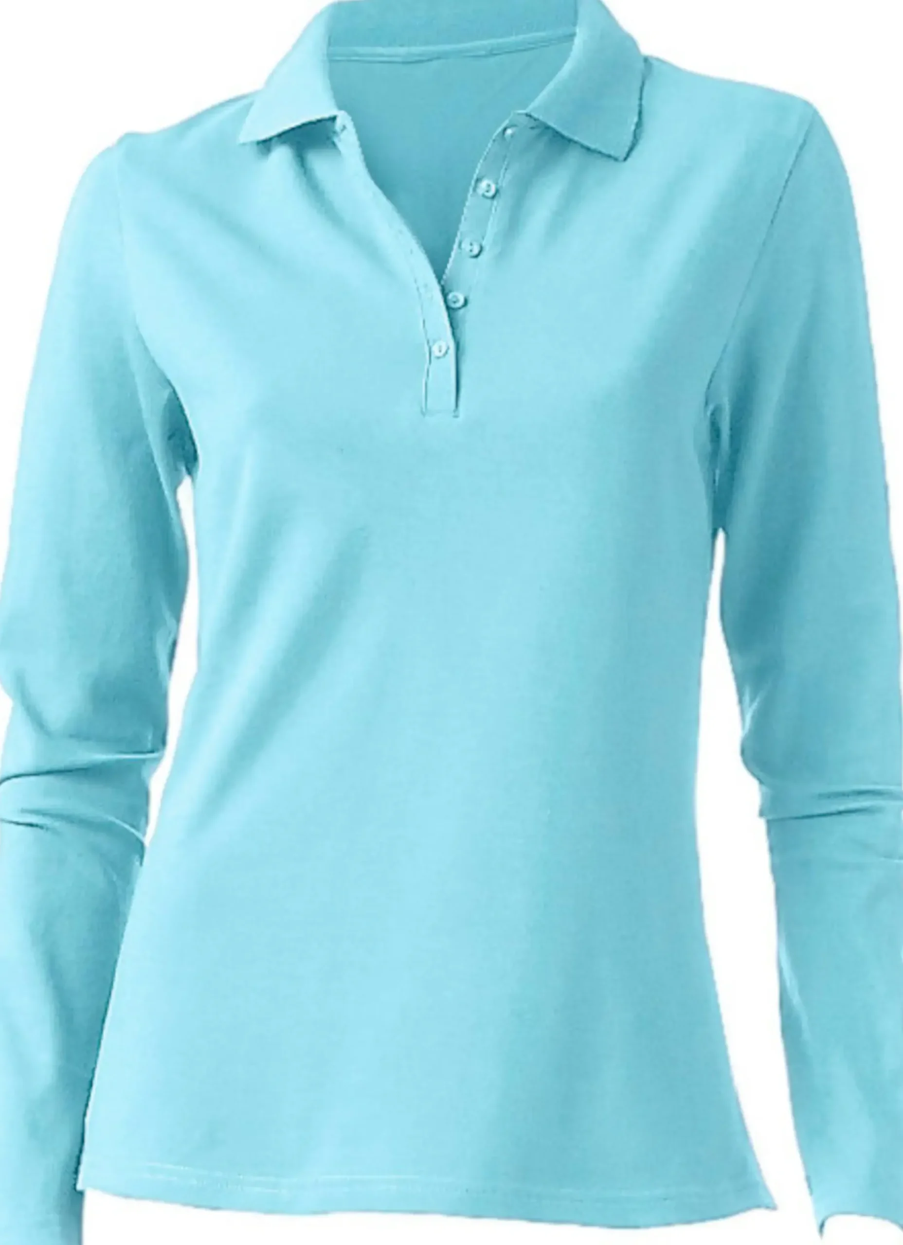 Strandmode|Basics|heine Langarm-Poloshirt in Pikee-Qualität türkis