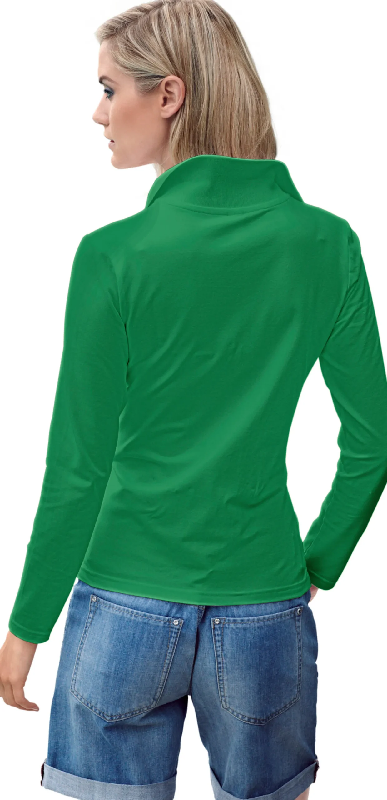 Shirts|heine Langarm-Poloshirt in Pikee-Qualität grün