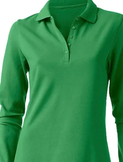 Shirts|heine Langarm-Poloshirt in Pikee-Qualität grün