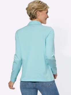 Shirts| Langarm-Poloshirt in reiner Baumwoll-Qualität türkis