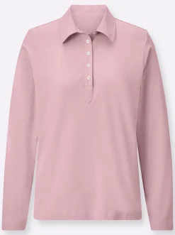 Shirts| Langarm-Poloshirt in reiner Baumwoll-Qualität rosé