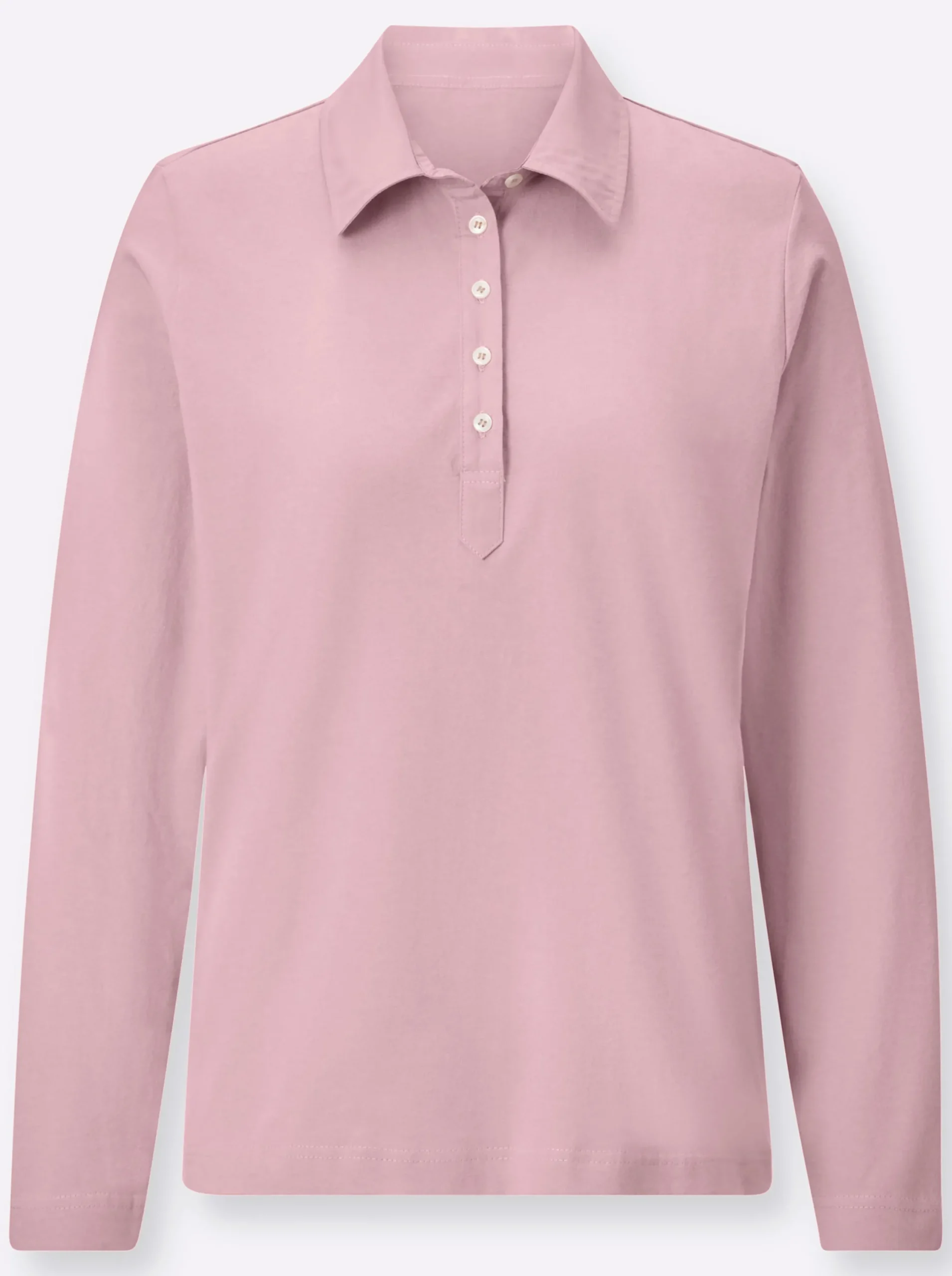 Shirts| Langarm-Poloshirt in reiner Baumwoll-Qualität rosé