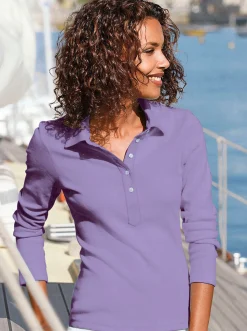 Shirts| Langarm-Poloshirt in reiner Baumwoll-Qualität lavendel
