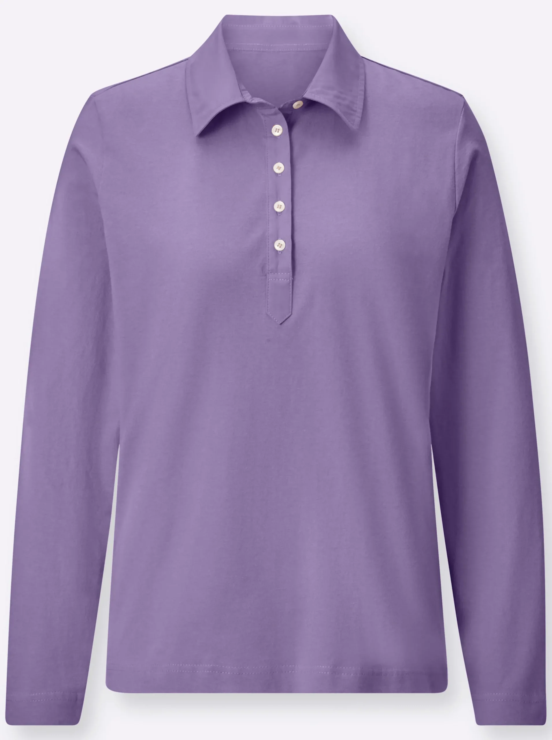 Shirts| Langarm-Poloshirt in reiner Baumwoll-Qualität lavendel