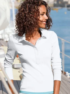 Shirts| Langarm-Poloshirt in reiner Baumwoll-Qualität weiß