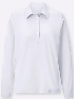 Shirts| Langarm-Poloshirt in reiner Baumwoll-Qualität weiß