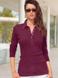 Shirts| Langarm-Poloshirt in reiner Baumwoll-Qualität bordeaux