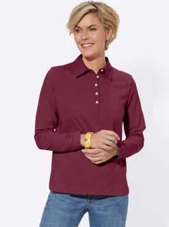 Shirts| Langarm-Poloshirt in reiner Baumwoll-Qualität bordeaux
