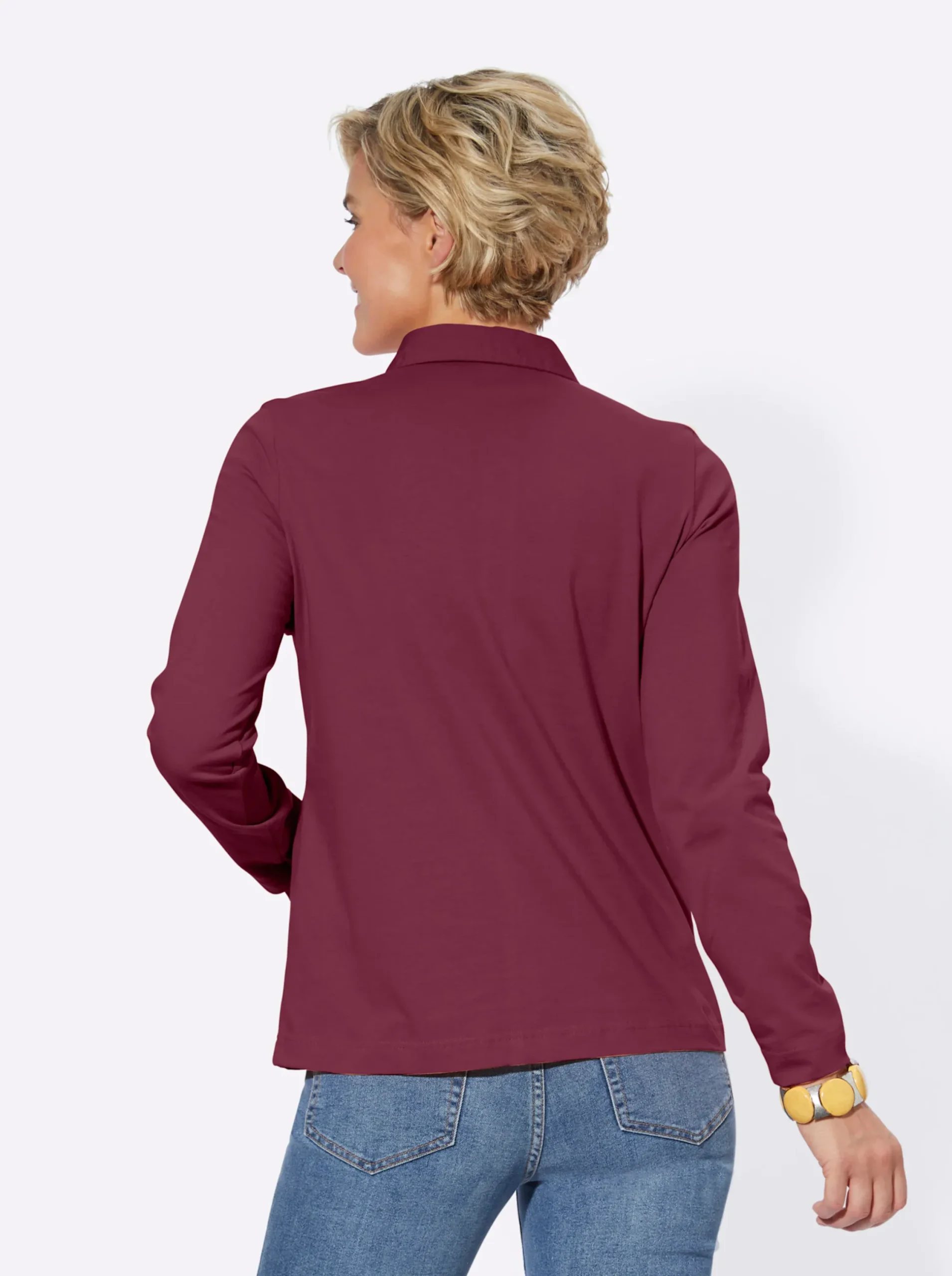 Shirts| Langarm-Poloshirt in reiner Baumwoll-Qualität bordeaux