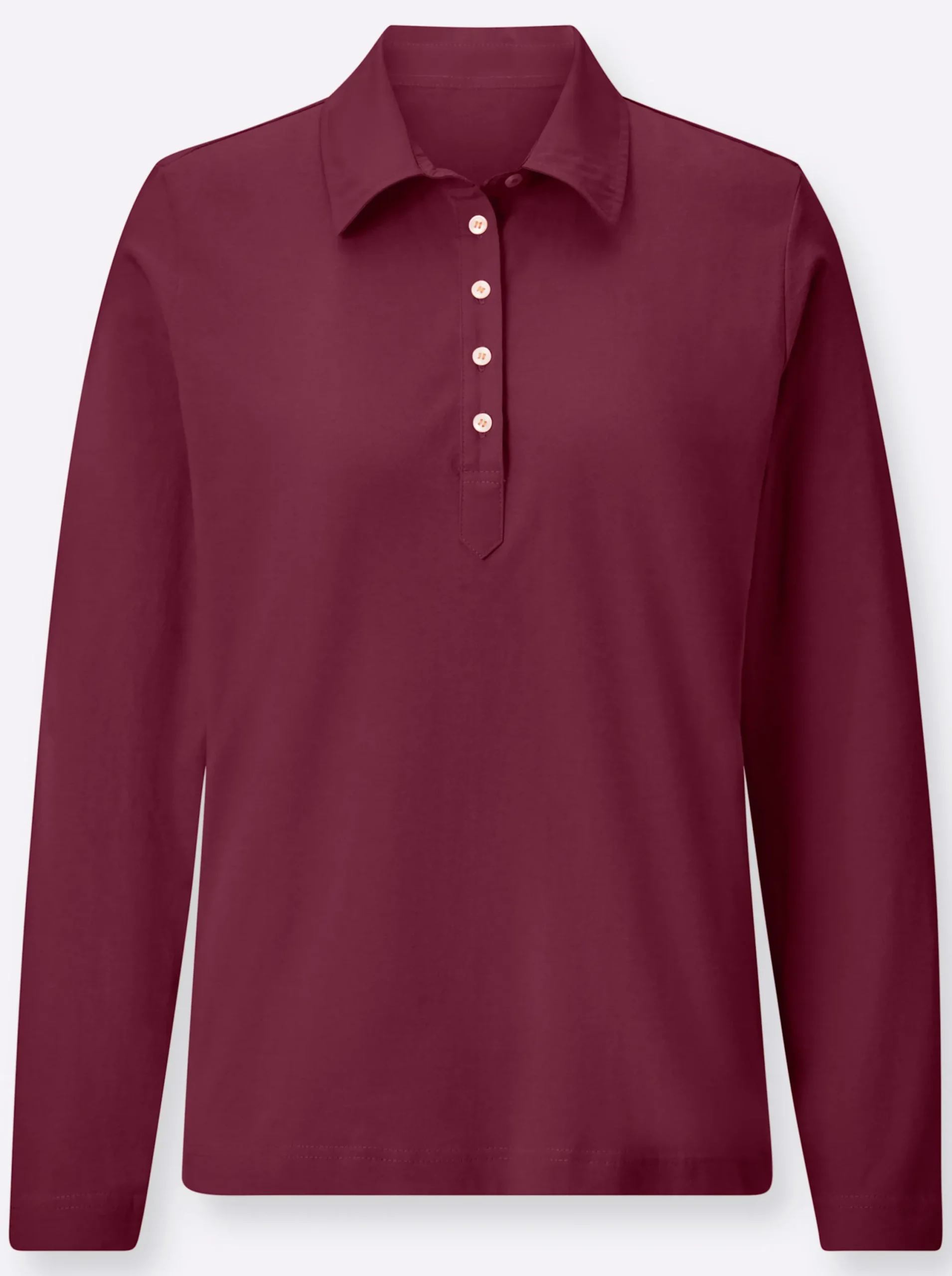 Shirts| Langarm-Poloshirt in reiner Baumwoll-Qualität bordeaux