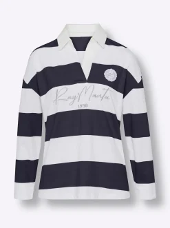 Shirts|heine Langarm-Poloshirt mit Streifen marine-ecru-bedruckt