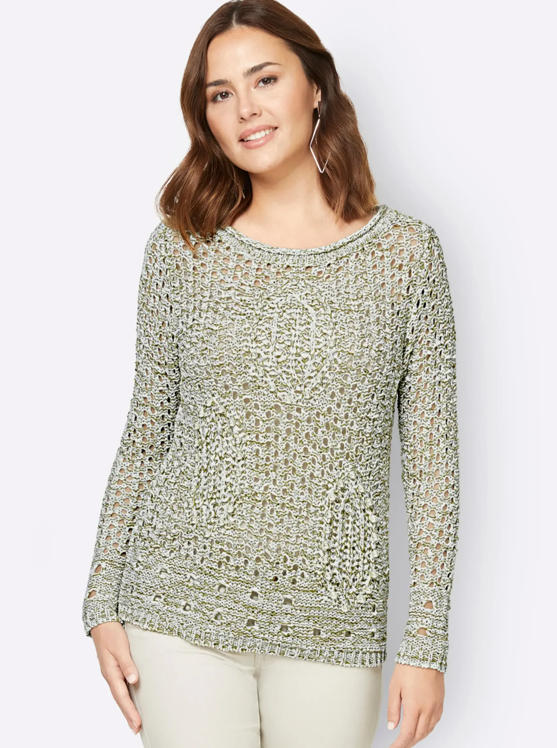 Pullover| Langarm-Pullover ecru-meliert