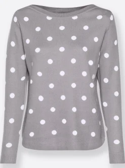 Pullover| Langarm-Pullover steingrau-ecru-gemustert
