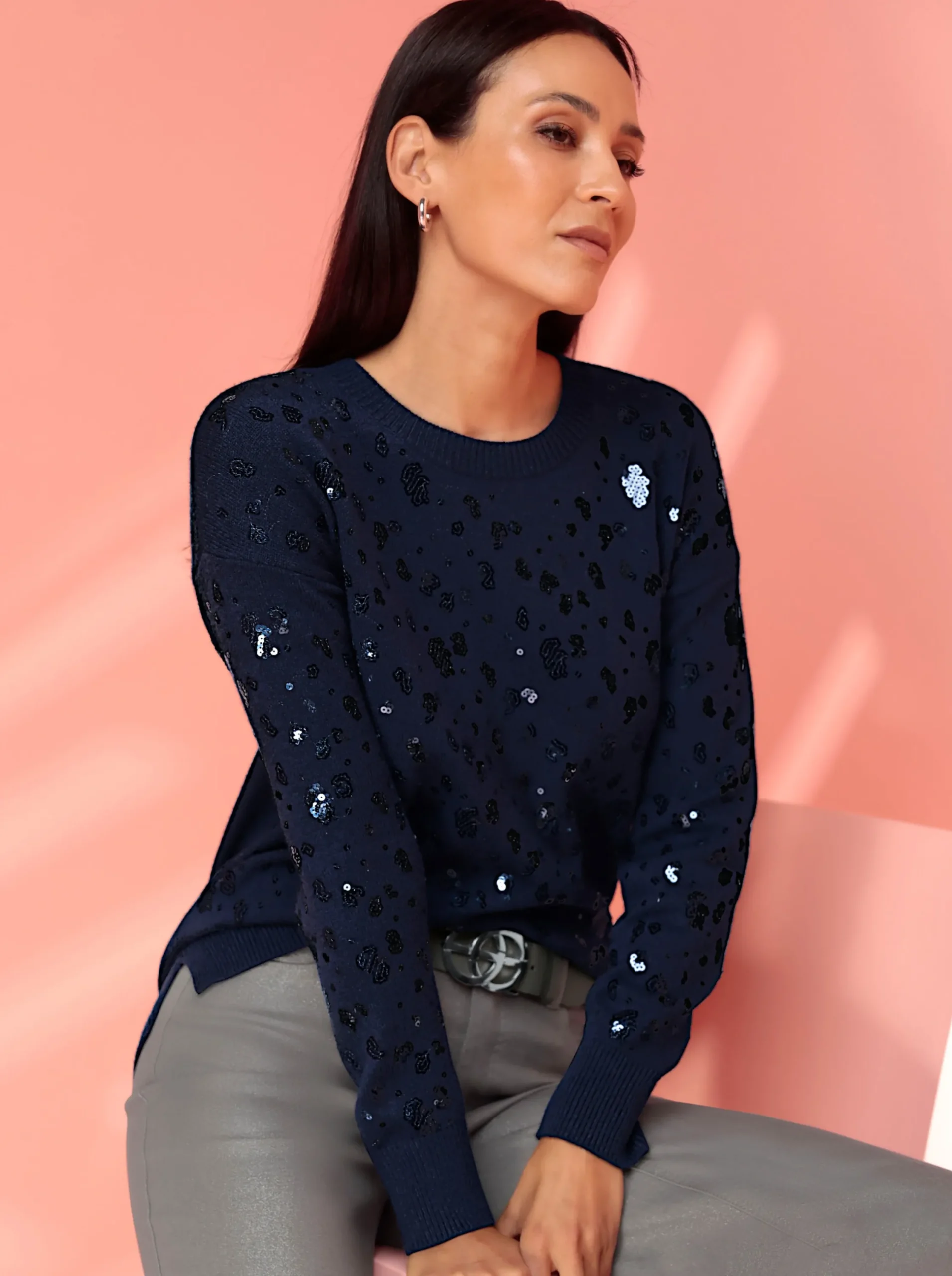 Pullover|heine Langarm-Pullover marine-metallicfarben