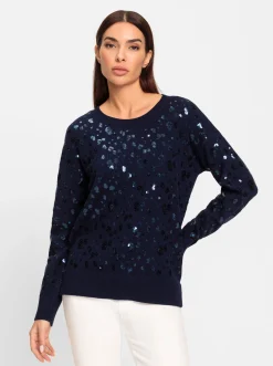 Pullover|heine Langarm-Pullover marine-metallicfarben