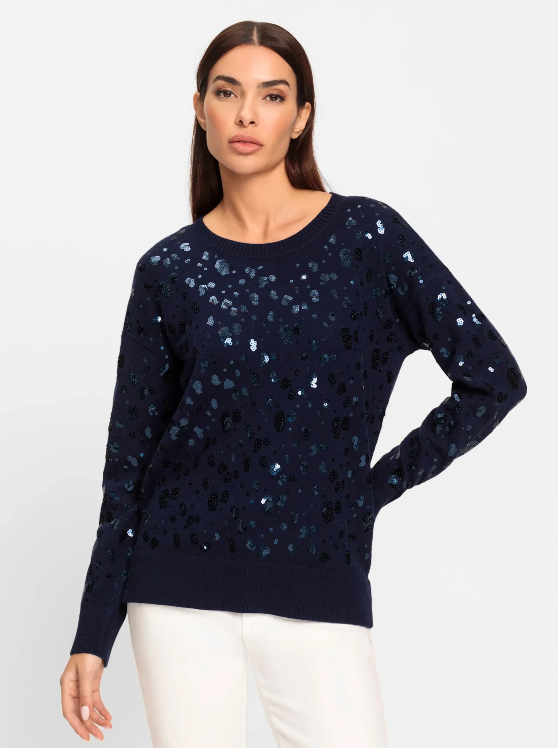 Pullover|heine Langarm-Pullover marine-metallicfarben