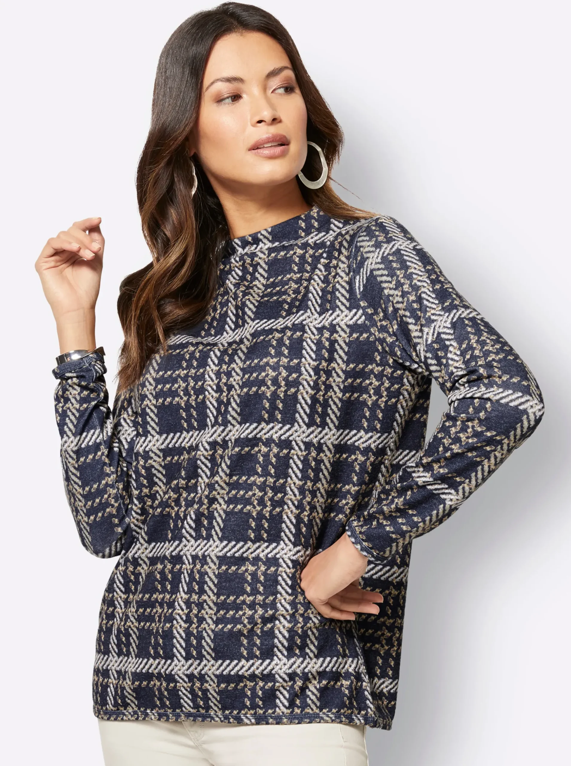 Pullover| Langarm-Pullover marine-schoko-gemustert