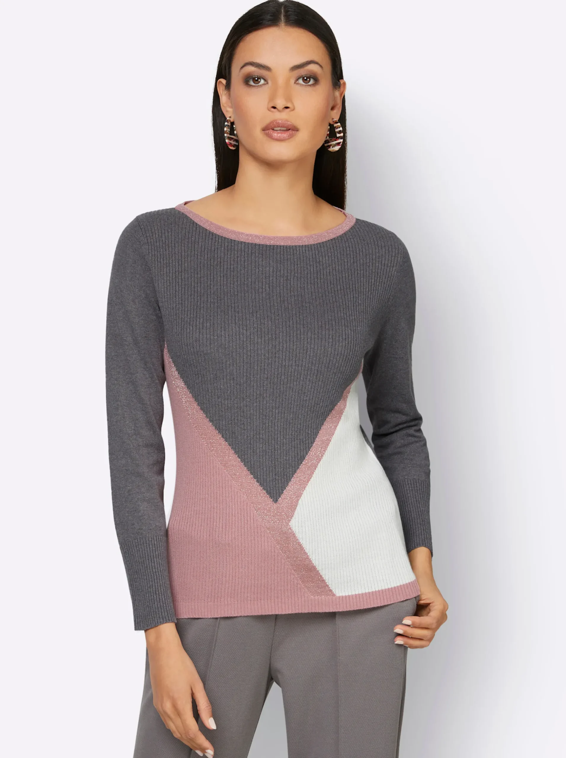 Pullover| Langarm-Pullover anthrazit-hortensie