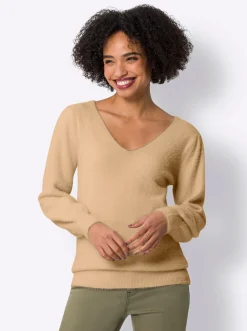 Pullover|heine Langarm-Pullover aus Flauschgarn camel