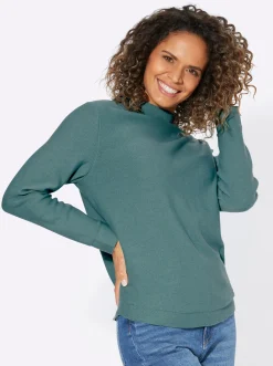 Pullover| Langarm-Pullover aus reiner Baumwolle jade