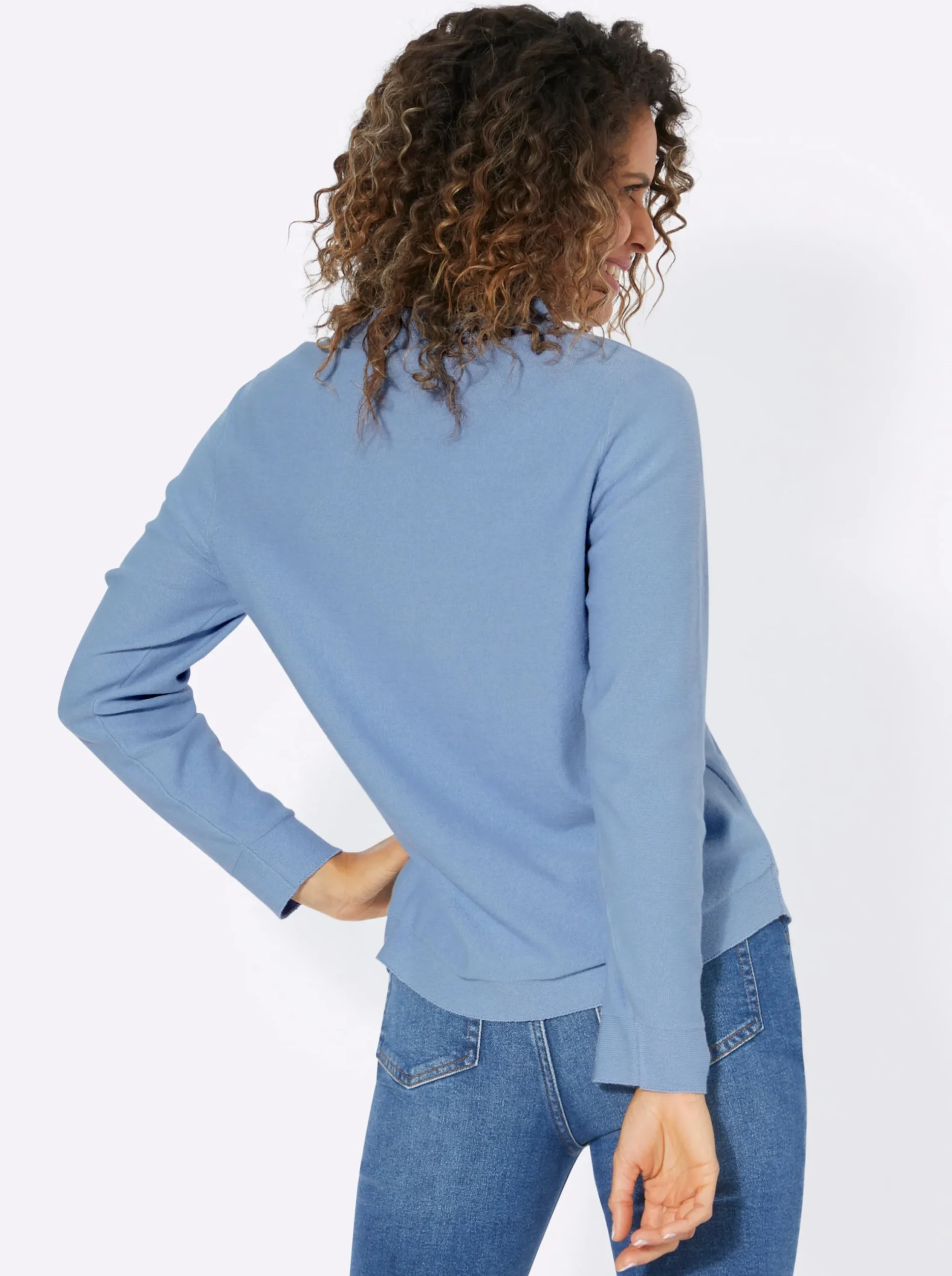 Pullover| Langarm-Pullover aus reiner Baumwolle bleu