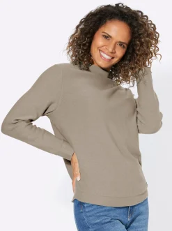 Pullover| Langarm-Pullover aus reiner Baumwolle sesam