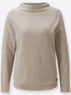 Pullover| Langarm-Pullover aus reiner Baumwolle sesam