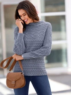 Pullover| Langarm-Pullover aus weicher Baumwolle taubenblau
