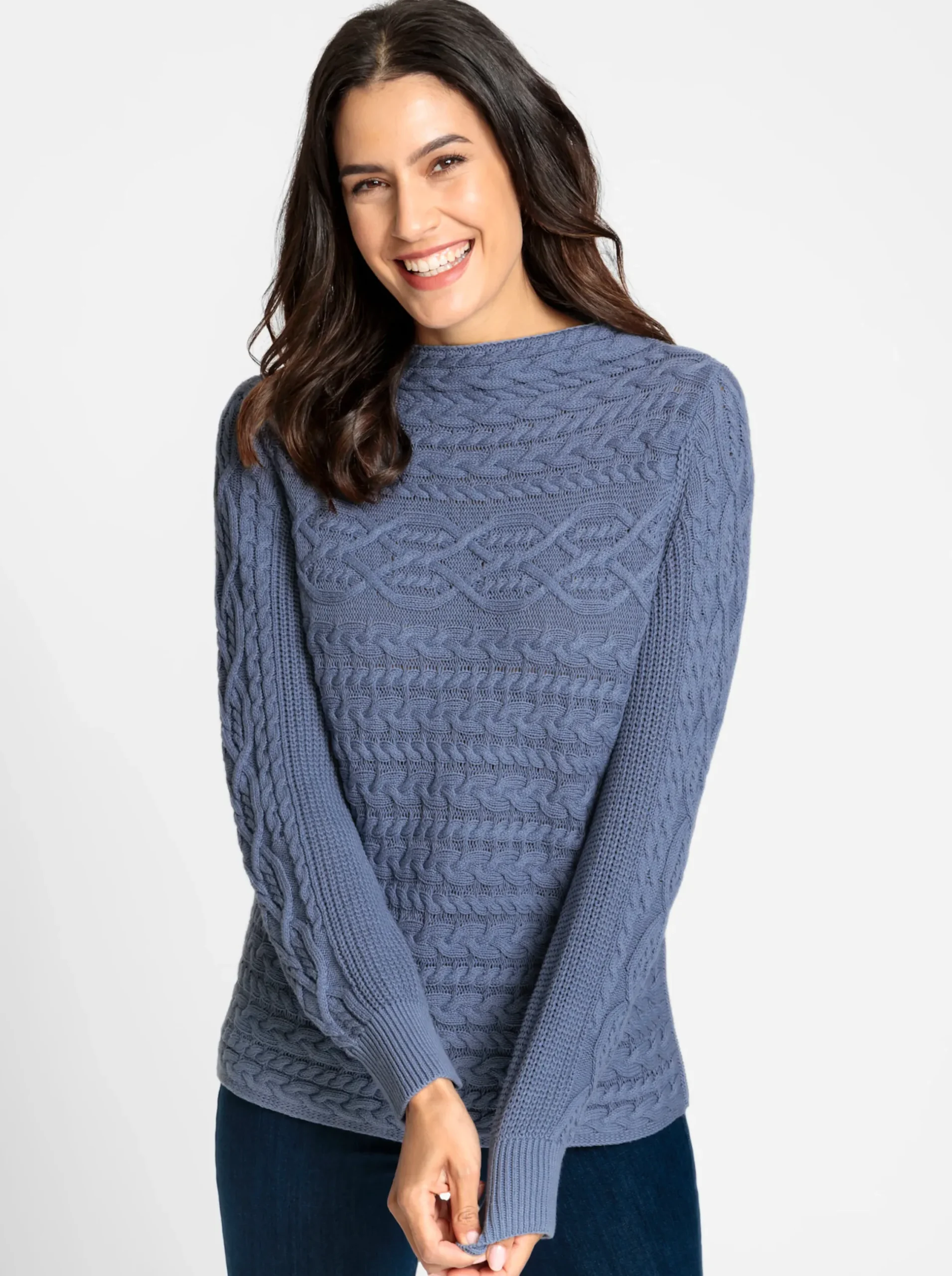 Pullover| Langarm-Pullover aus weicher Baumwolle taubenblau