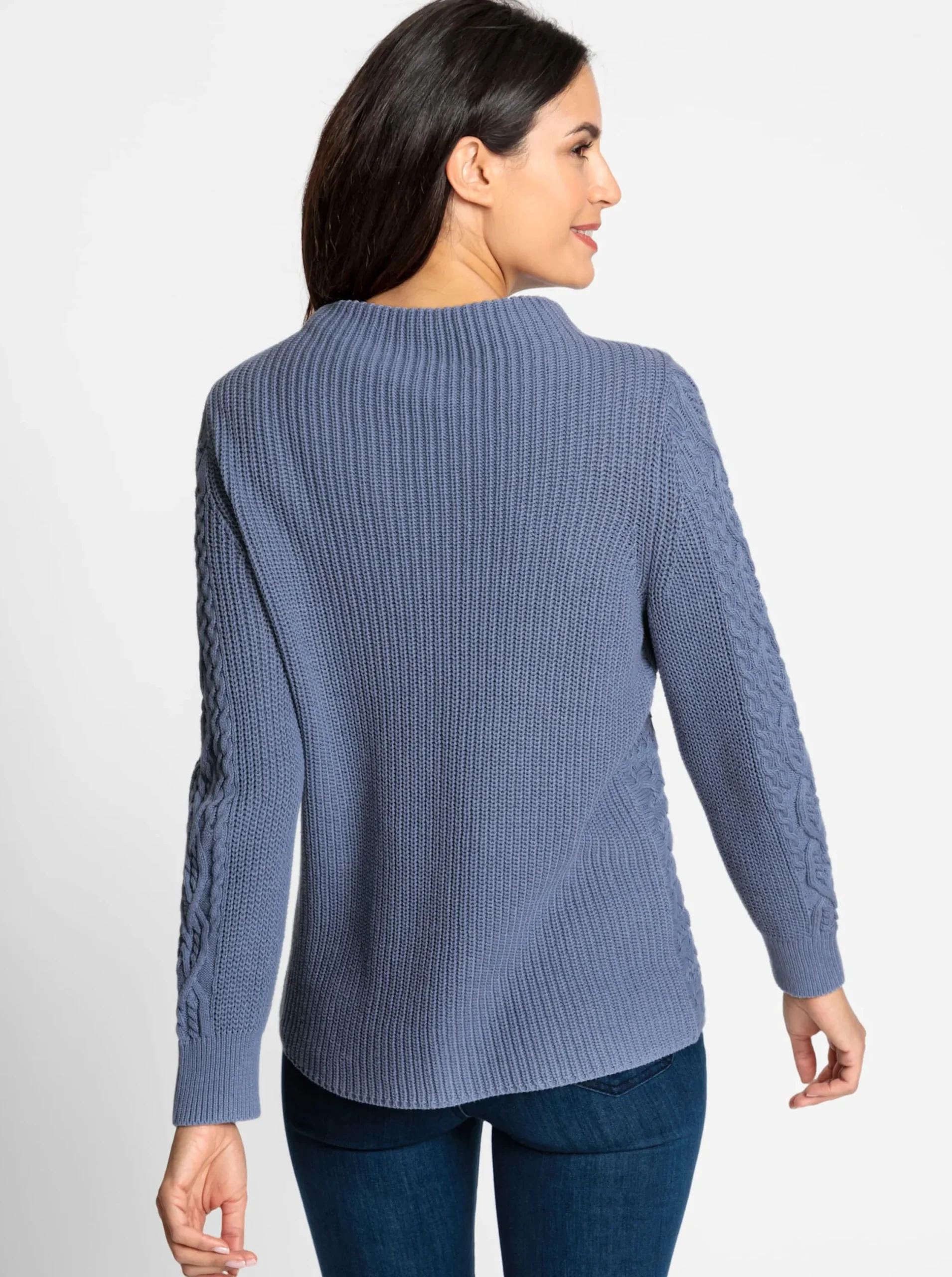 Pullover| Langarm-Pullover aus weicher Baumwolle taubenblau