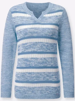 Pullover| Langarm-Pullover im Ringel-Dessin bleu-weiß-gemustert