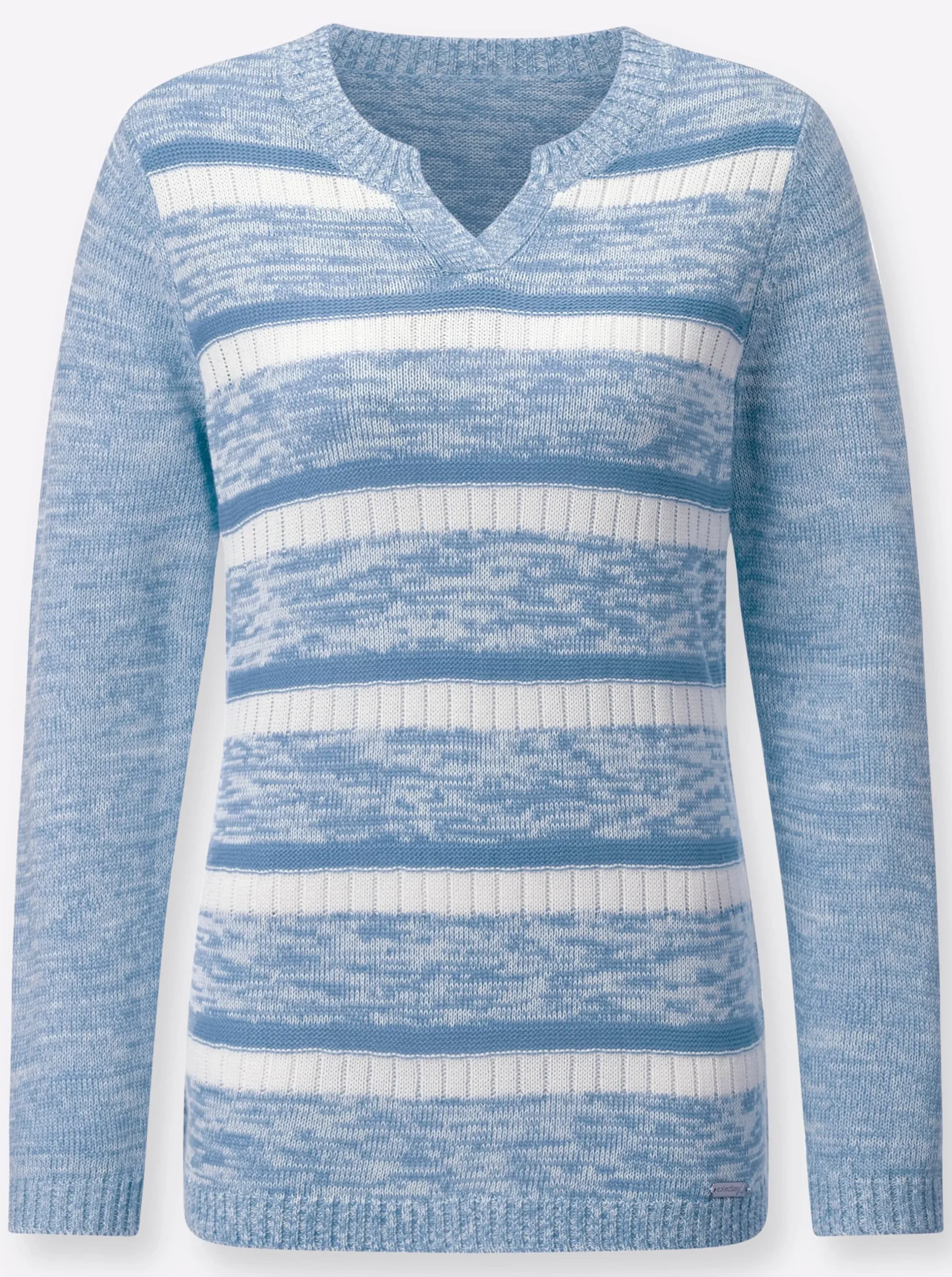Pullover| Langarm-Pullover im Ringel-Dessin bleu-weiß-gemustert