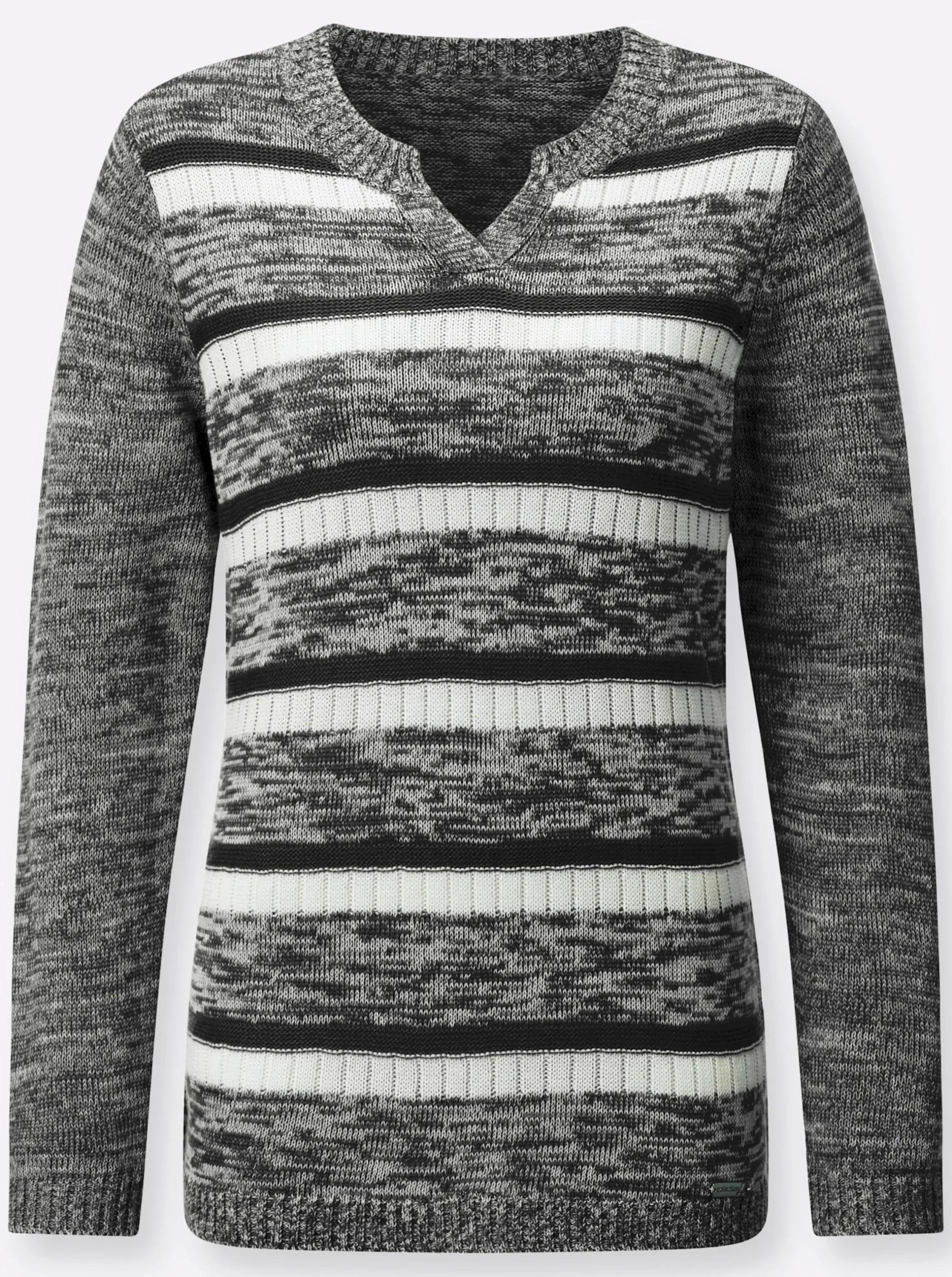 Pullover| Langarm-Pullover im Ringel-Dessin schwarz-weiß-gemustert