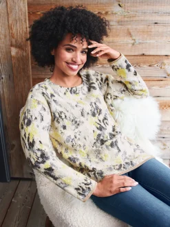 Pullover|heine Langarm-Pullover im weichen Material-Mix beige-taubenblau-gemustert
