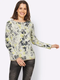 Pullover|heine Langarm-Pullover im weichen Material-Mix beige-taubenblau-gemustert