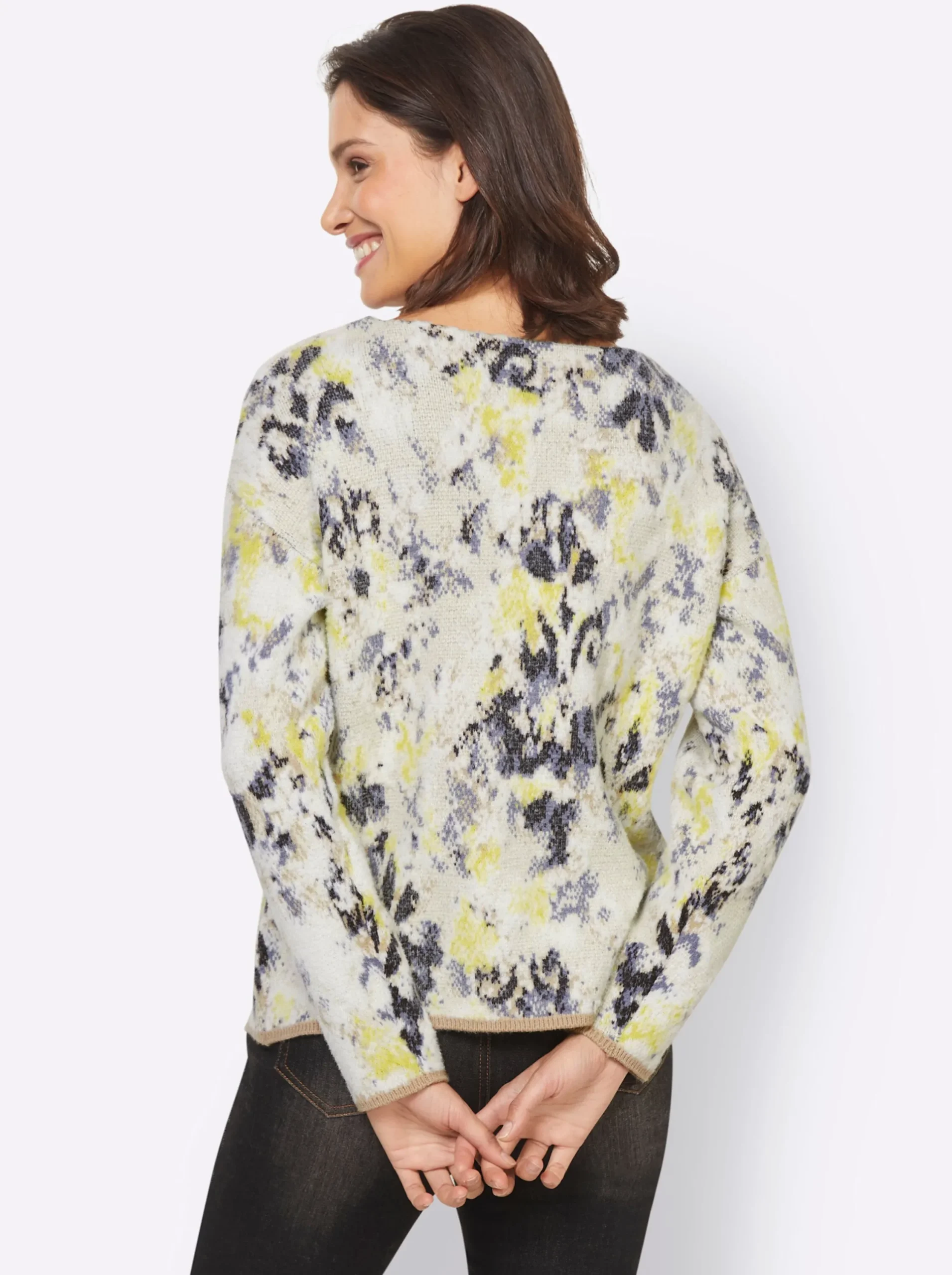Pullover|heine Langarm-Pullover im weichen Material-Mix beige-taubenblau-gemustert