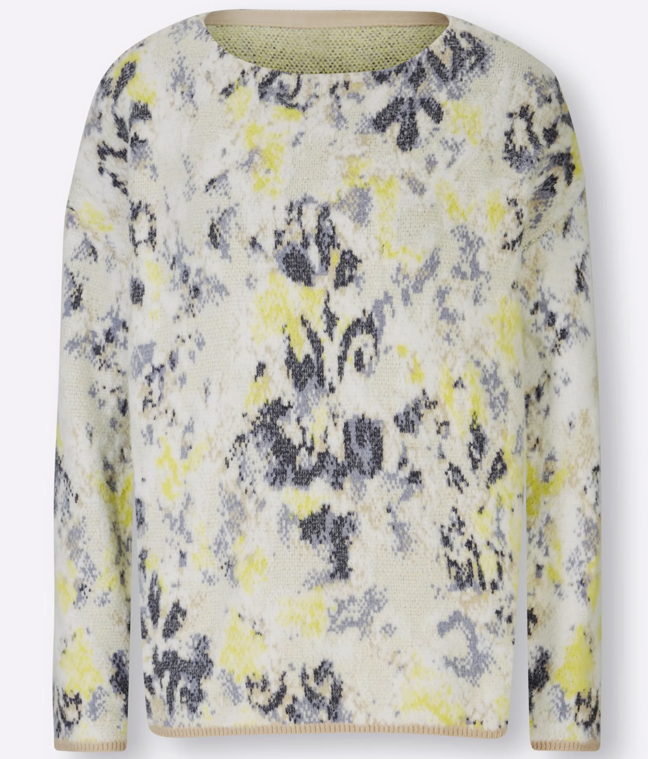 Pullover|heine Langarm-Pullover im weichen Material-Mix beige-taubenblau-gemustert