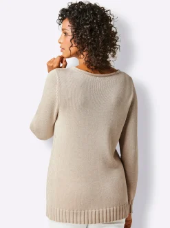 Pullover|CREATION L PREMIUM Langarm-Pullover in Rippenstrick beige-meliert