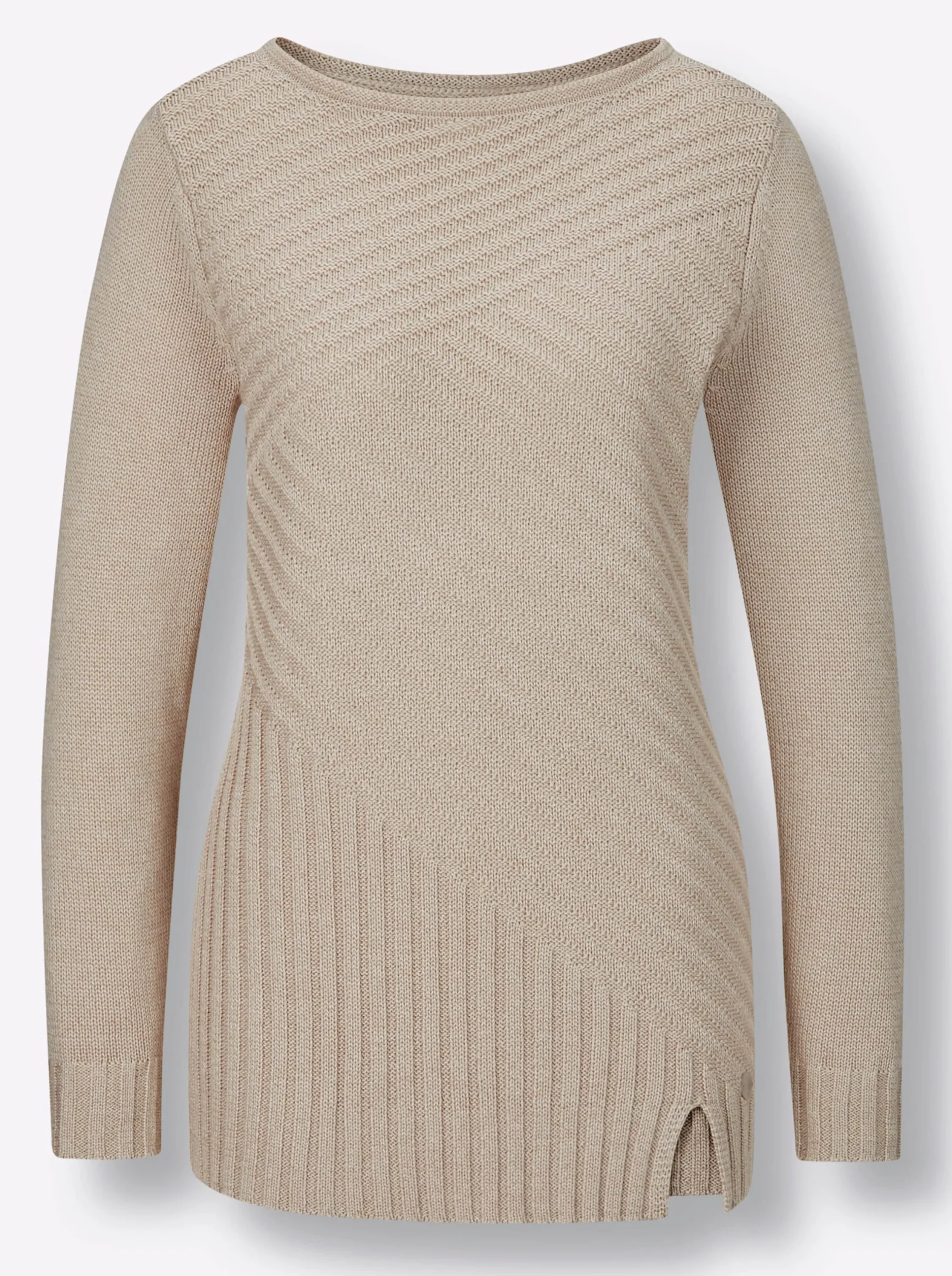 Pullover|CREATION L PREMIUM Langarm-Pullover in Rippenstrick beige-meliert
